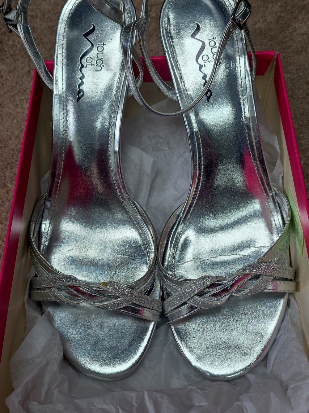 Touch of Nina Silver Metallic Strappy Heels